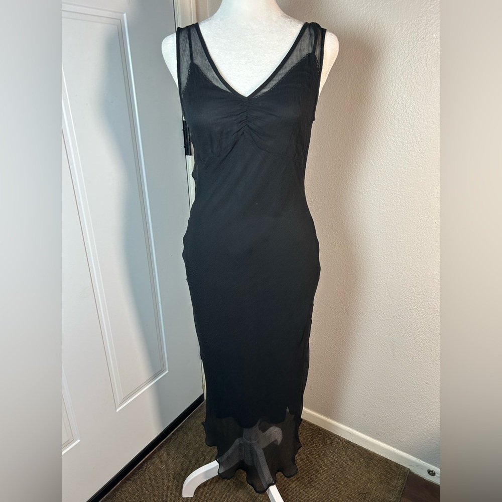 Vintage 90s Guess Collection Black Dress with mesh overlay, Midi dress Sz 4
